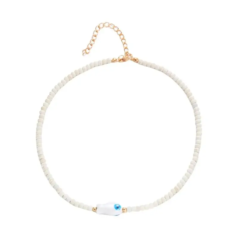 A52E Stylish Bohemian Beaded Necklace Featuring Ceramic Fish Charm Clavicle Jewelry