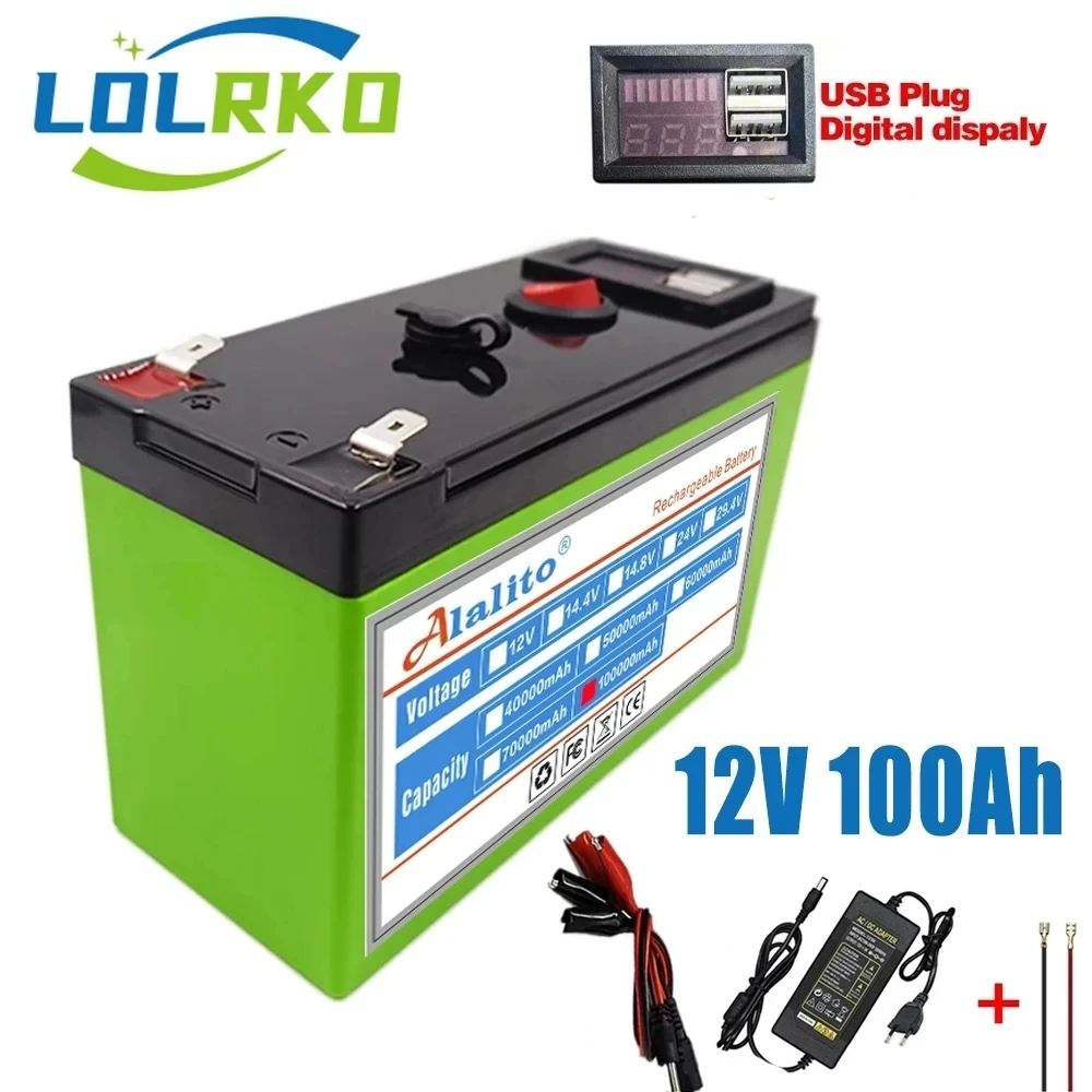 

NEW Sprayers 12V 100Ah Built-In High Current 18650 Lithium Battery Pack For Electric Vehicle Batterie 12.6V Charger with usb