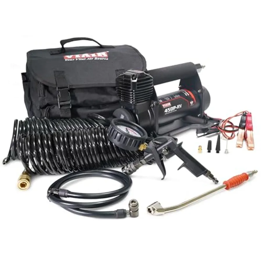 

Портативный автомобильный компрессор 12В для накачки шин с пистолетом для подкачки и угловым насадкой 90 градусов, 100 циклов работы при 100 фунтах на кв. дюйм