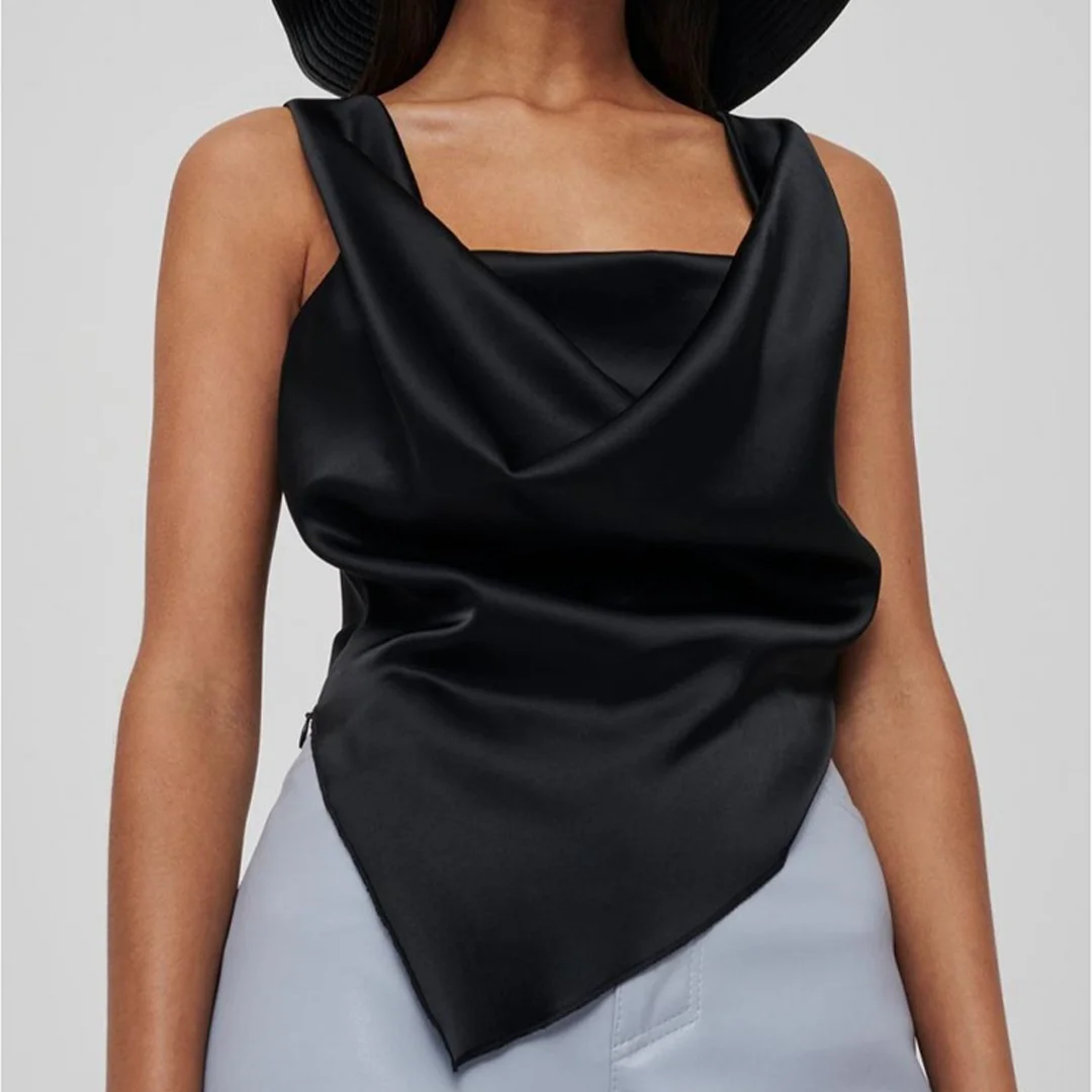 

25 Spring/Summer Fashion Sleeveless Satin Irregular Pleated Strapless Tank Top For Women