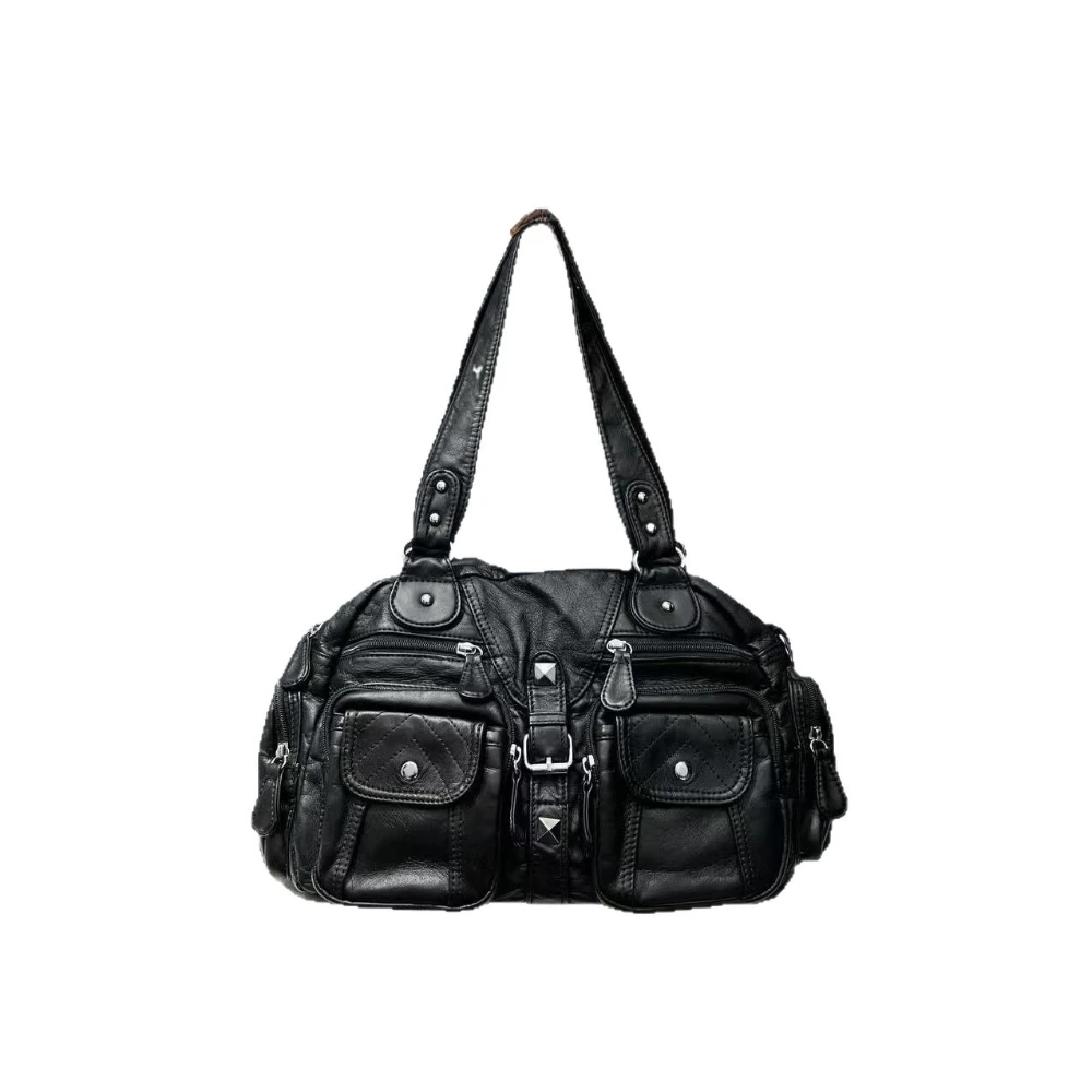 

2026 Y2K Motorcycle Tote Bag for Women Vintage Vegan Leather Biker Purse Retro Spicy Girl Shoulder Bag Large Capacity Crossbody