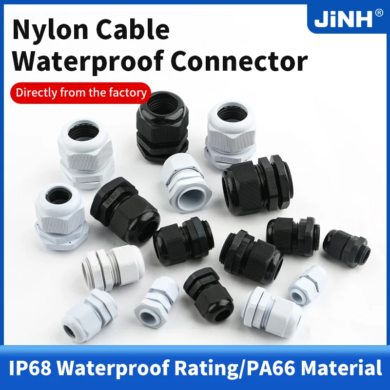 IP68 schwarzer Nylon-Kunststoff-Steckverbinder, 10 Stück, wasserdichte Kabelverschraubung der PG-Serie, Kabeleinführung PG7/9/11/13,5/16, PG19/21/24/25