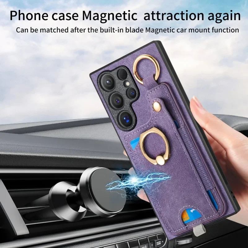 Ring Holder Phone Case for Samsung Galaxy S24 FE S26 S25 S23 S22 Ultra A17 A07 A57 A37 A36 A56 Magnetic Wallet Card Slot Cover
