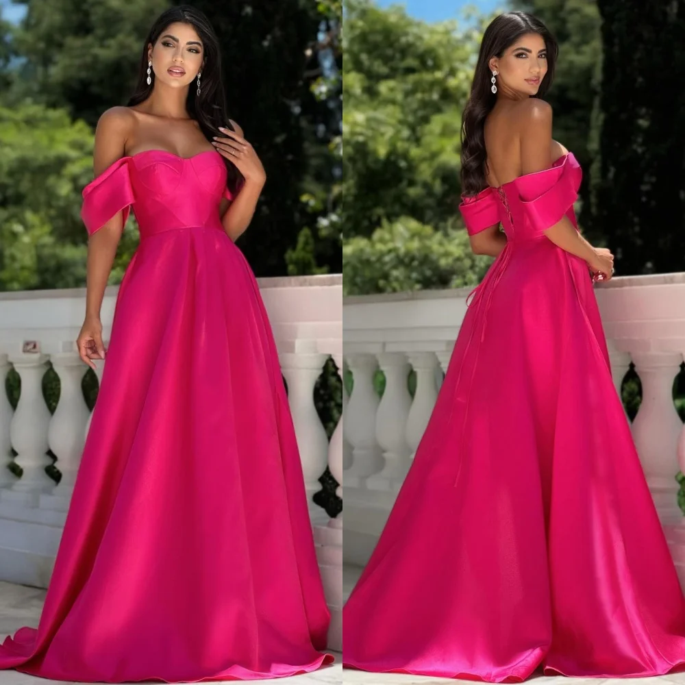 

Customized Modern Style Simple Ruched Pleat A-line Off-the-shoulder Long Dresses Bespoke Occasion Dresses Sizes Available Retro