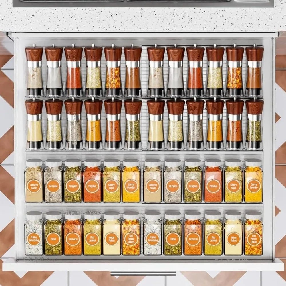 

2 шт., компактный ящик, органайзер для специй, штабелируемый лоток для ящиков, кухонная стойка для хранения, органайзер для шкафа, прозрачная витрина
