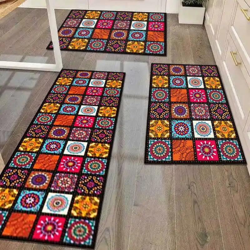 

Bohemian Floor Mat Kitchen Carpet 40x60cm 40x120cm Polyester Fiber PVC Dots Anti Slip Hallway Doormat Entrance Door Mat Rug