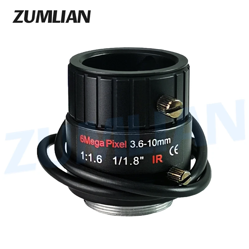 ZUMLIAN 3.6-10mm Varifocal Lens for CCTV Camera 1/1.8'' CS-Mount 6MP Auto Iris Wide-angle Lens F1.6 Surveillance Security Camera