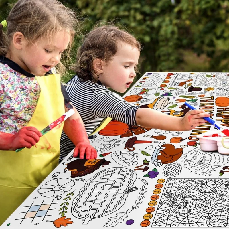 Hot Sale DIY Large Coloring Tablecloth Giant Doodle Drawing Table Cover Sports Day Halloween Thanksgiving Theme Color Tablecover