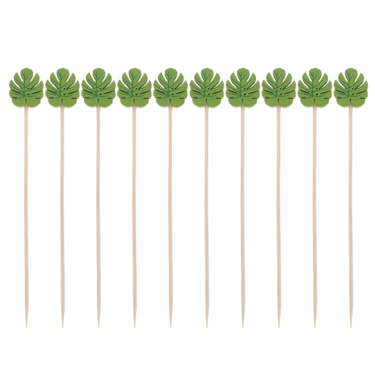 

100pcs Bamboo Food Picks Eco-Friendly Wooden Appetizer Sticks For Party Supplies Green Leaves Design