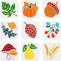 9PCS Autumn Plants Stencil Set 5.9x5.9inch Maple Leaf Stencil Pumpkin Stencil Pine Cone Acorn Fruit Template Ears
