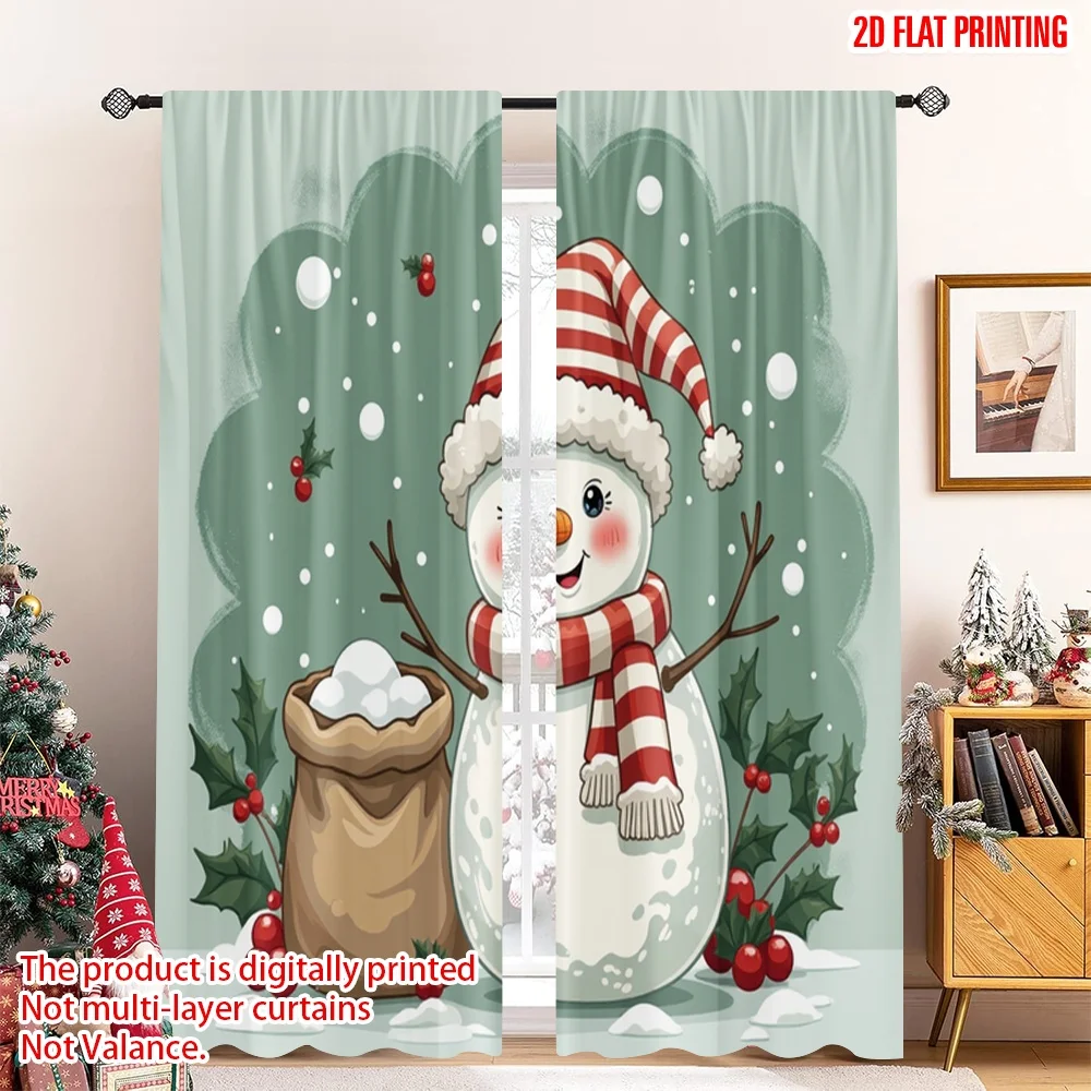 

2pcs 2D flat printing Christmas Drapes Cute Snowman Winter Snow Polyester Without Electricity Family Party Perfect for Indoor