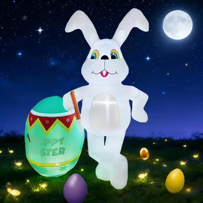

Easter Holiday Festival Inflatable Toy 1.8M/5.9FT DIY Rabbits Rely on Easter Egg Decor with LED Lights Garden Yard Ornament Gift