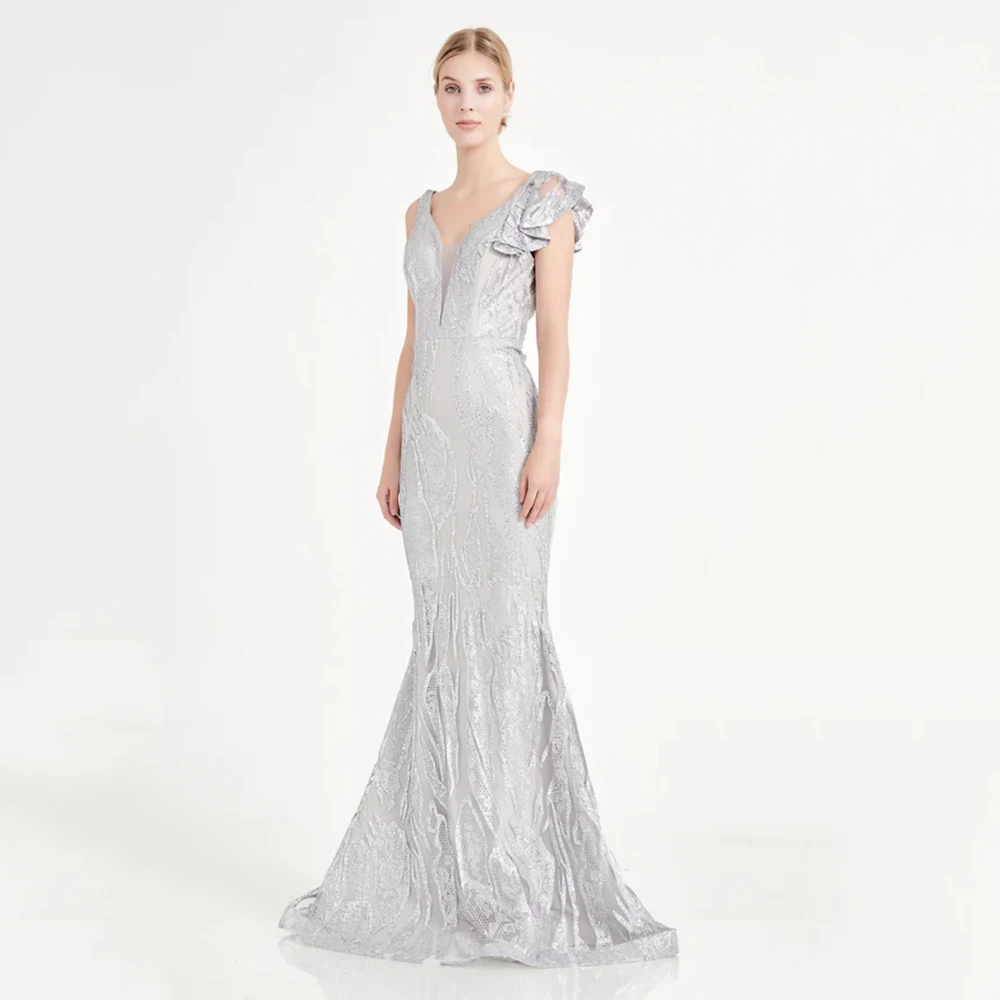 Abito da sera classico ed elegante da sogno in tulle per abito da ballo senza maniche con scollo a V lungo fino al pavimento Abiti da festa a sirena personalizzati