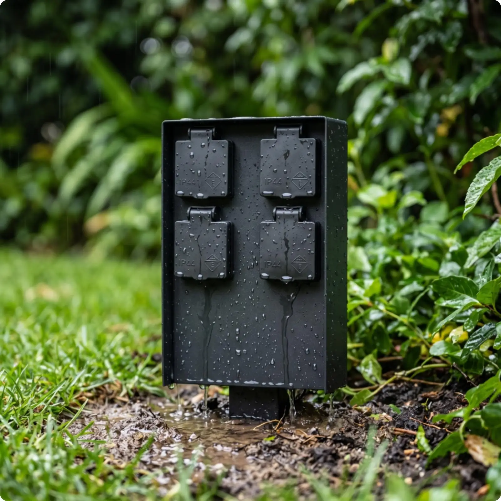 Stainless Steel Outdoor Socket Column Waterproof 4 Outlet Power Hub for Garden Tools