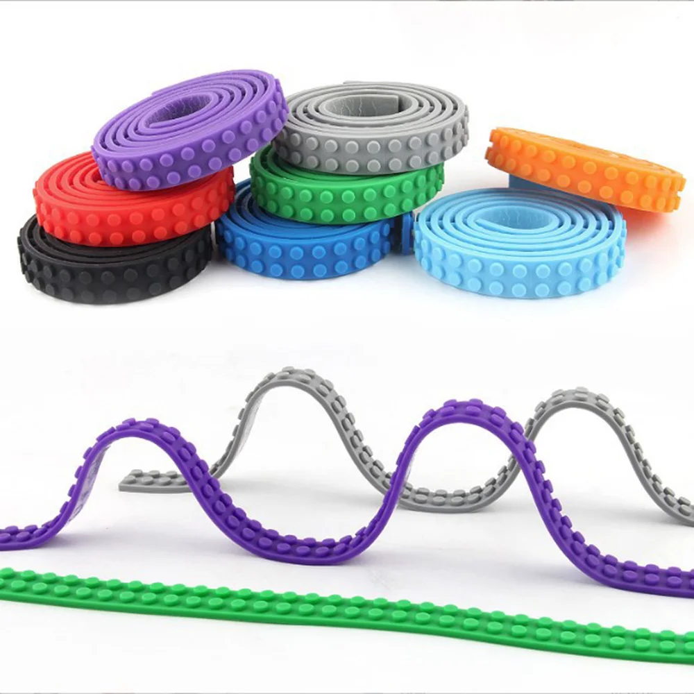 New 6pcs Flexible Silicone Building Block Tape Self-Adhesive Baseplate Strips Twistable Deformation DIY Wall Decor for Kids Room