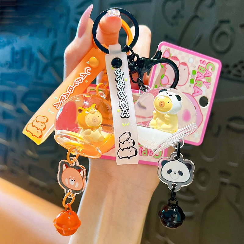 Cute Wind Chime Liquid Keychain, Oil Quicksand, Kapibala Doll Chaveiro, pingente para mulheres casais, saco requintado chaveiro, presente