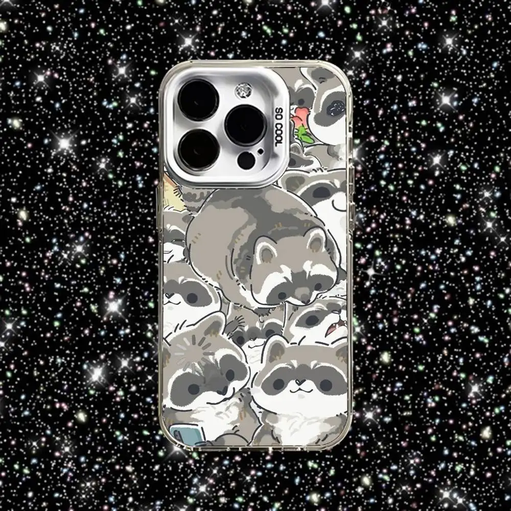 Чехол для телефона с милыми животными в виде енота для iPhone 16,15,14,13,12,11, Pro, XS, Max, Plus, Mini, SE, White Candy, матовый противоударный чехол