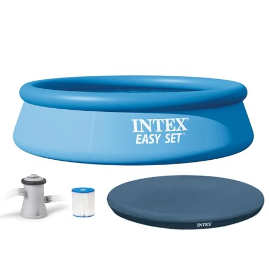 Above-ground kids swimming pool with filter pump: vinyl round cover, type H easy set filter cartridge bundle, debris-resistant,
