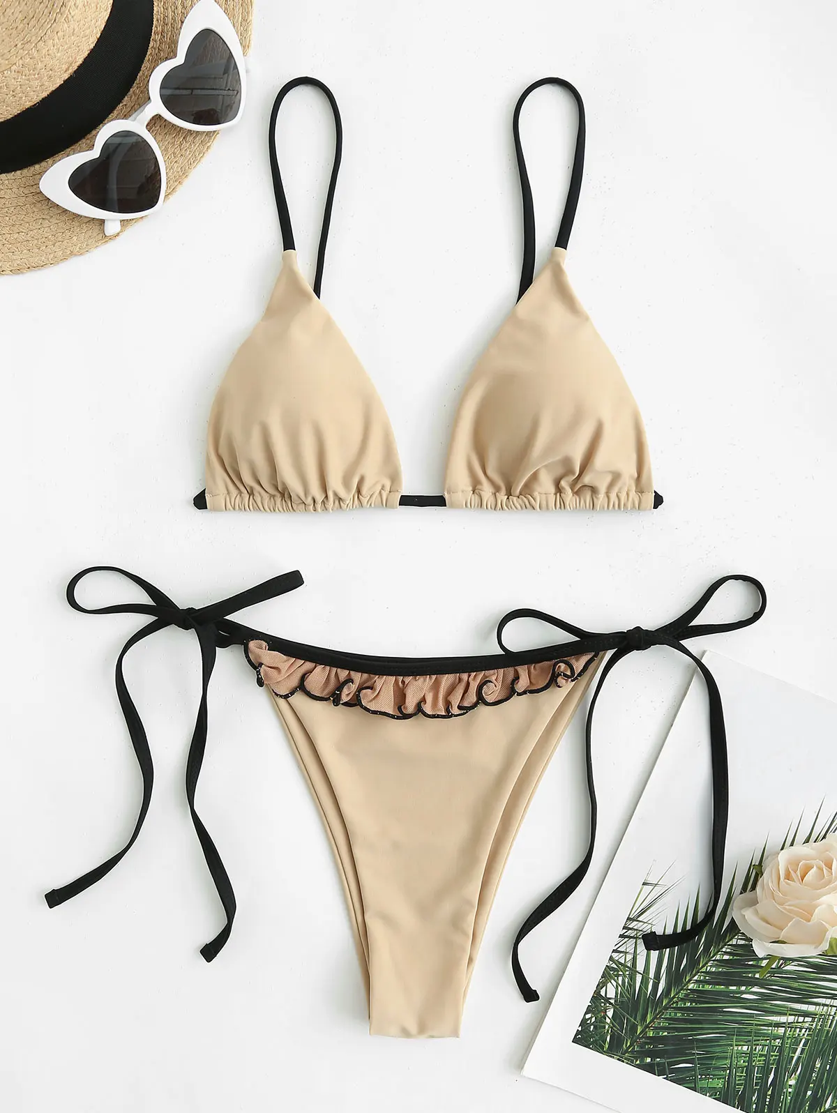 ZAFUL Tie Side Frilled String Tanga Bikini Swimwear