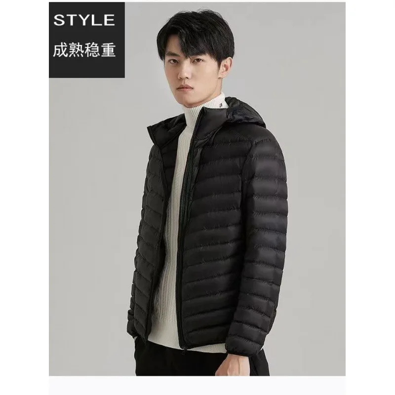 Men's 2024 New 90% White Duck Down Super Light Down Jacket Men's Lightweight Thermal Coat Hooded Feather Coat