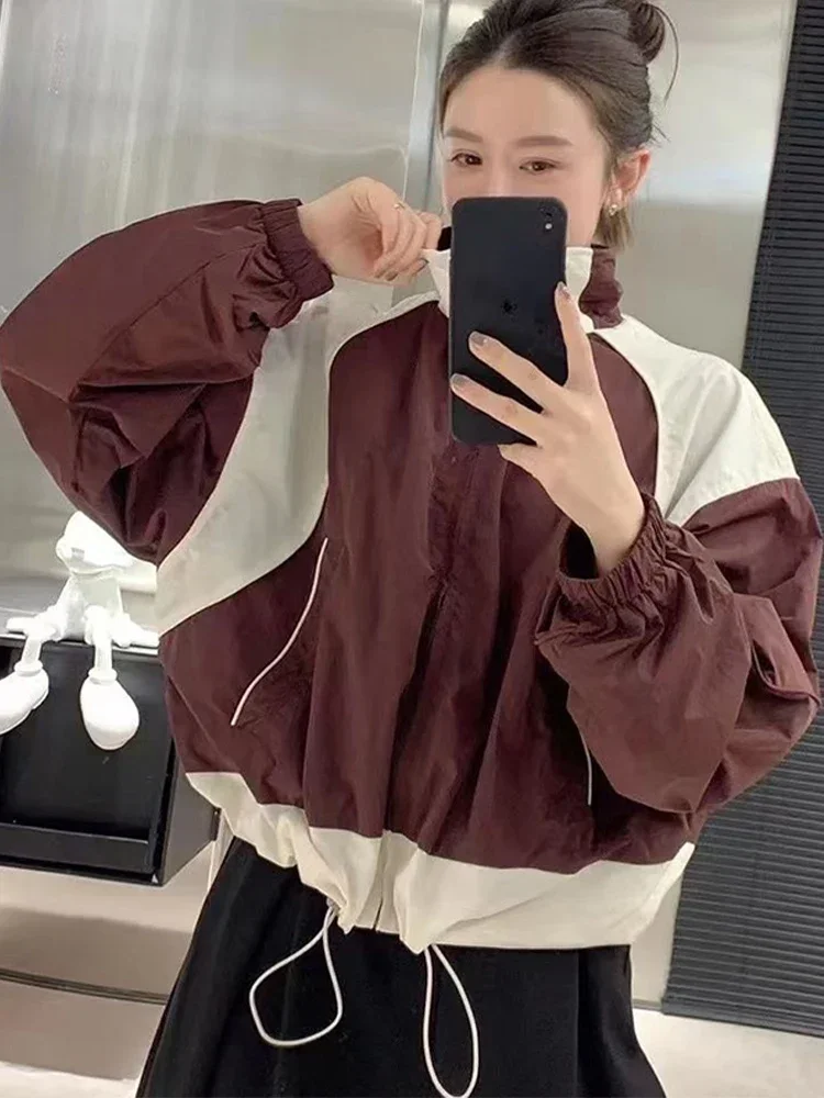 

Женская лоскутная куртка на молнии в стиле Харадзюку, женская свободная корейская модная легкая куртка большого размера, толстовка, одежда