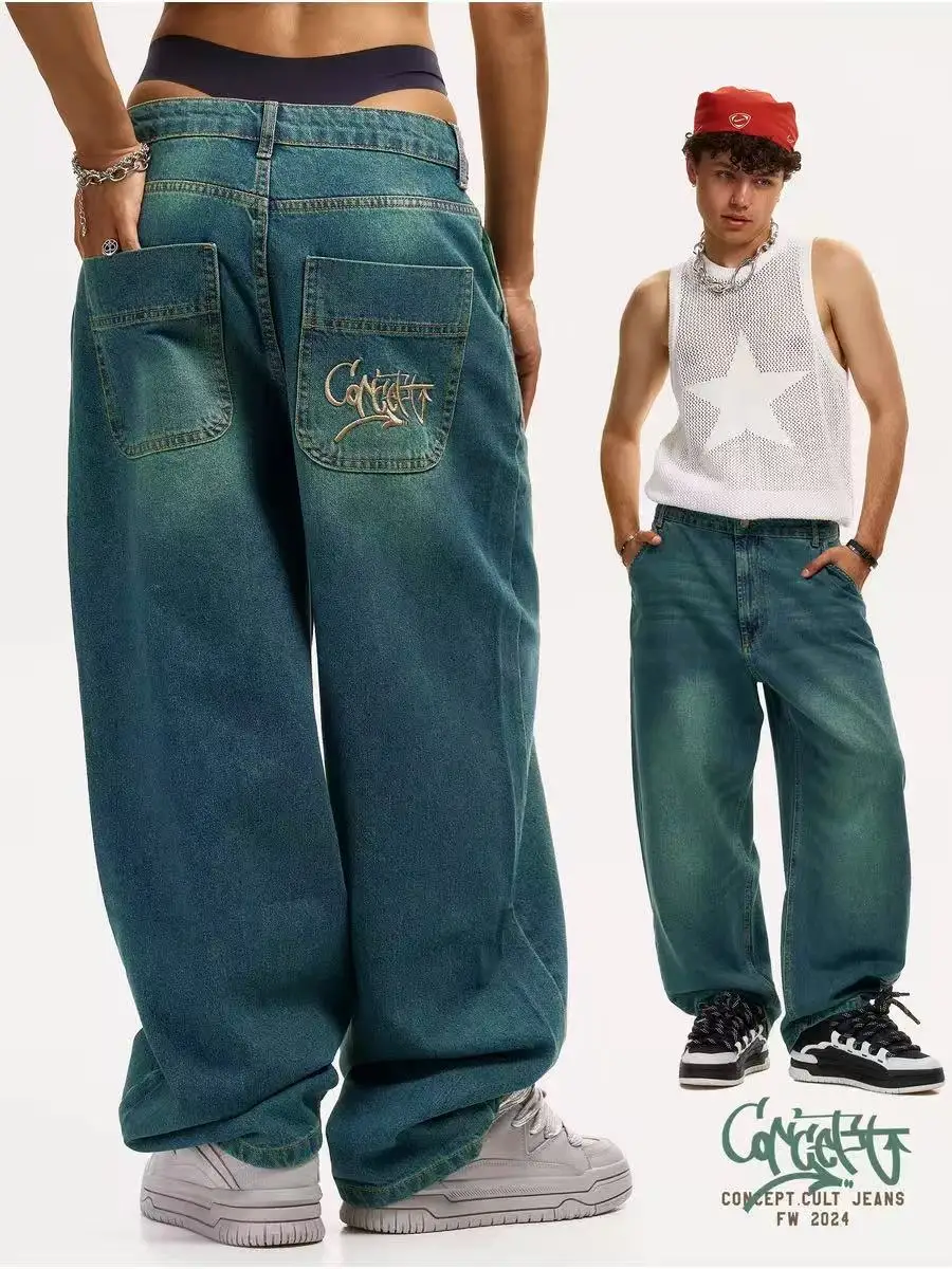 

Loose Wide Leg Hip Hop Jeans American Retro Street Sle Y2K Outer Sk8 Tube Long Pants Casual mid Waist Zipper Fly Denim Jeans
