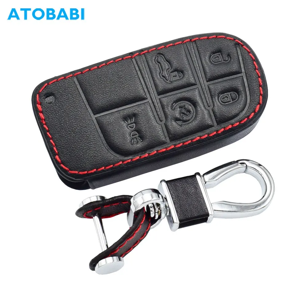 Leather Car Key Case Remote Control Protector Cover Keychain For Fiat Toro Freemont Dodge Charger Challenger Jeep Grand Cherokee