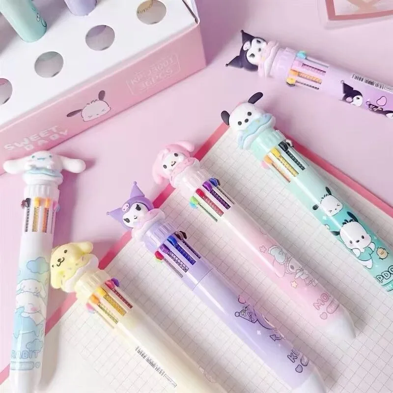 Sanrio Kuromi My melody Cinnamoroll multi-color push-button ballpoint pen ins student notebook multi-function marker color pen