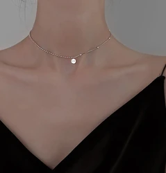 925 Sterling Silver Choker Collar Short Necklaces for Women Round Clavicle Chain Lucky Fine Jewelry  Gift Accessories