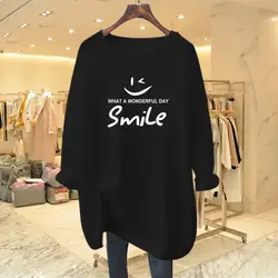 Spring Autumn Chic Letter Print Basic T-shirts Women Casual Loose O-neck Long Sleeve Top Tee All-match Pure Cotton Pullovers