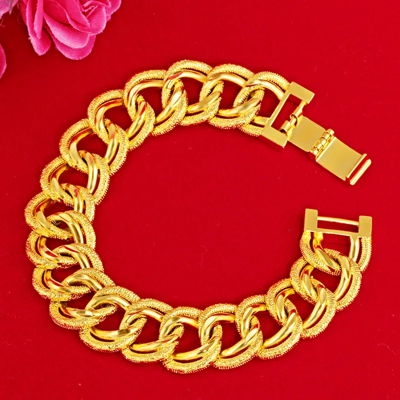 Fashion 22k Yellow Gold Bracelet Jewelry for Women Wedding Engagement Statement Bracelets Gold Bangles Girlfriend Gifts