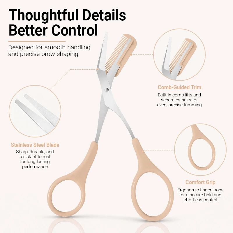 Multicolor Eyebrow Cutting Scissors With Attached Comb Curved Precision Blade Portable Brow Grooming Trimming Tool Easy To Use