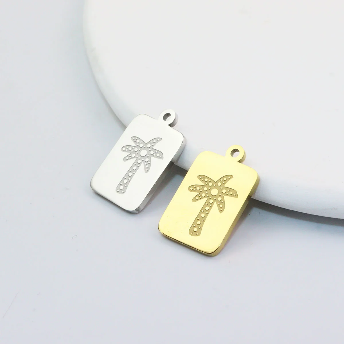 

5pcs Stainless Steel Mirro Polished Coconut Palm Anti Allergic Girl Charms Pendant DIY Jewelry Necklace Earrings Vacuum Plate