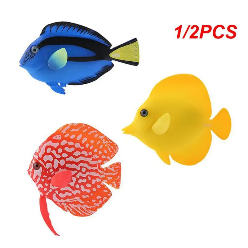 1/2PCS Artificial Fish Colorful Silicone Fish Glow In The Dark Silica Gel Eye Catching Decoration Easy To Clean Unique Design