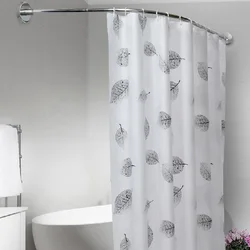 1set U/L-Shaped Shower Curtain Rod Retractable Curved 201 Stainless Steel Rail Rod No Punching Bathroom Curtain Mounting Rod