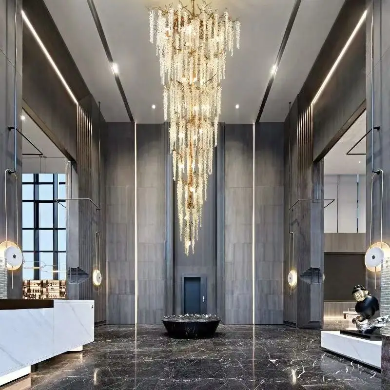 Minimalist Crystal Branch Chandelier - A Dimmable Ceiling Lamp. Its Clean Lines & Subtle Lustre Accent A Calm Modern Interior