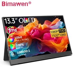 Bimawen 13.3inch OLED Portable Monitor with FHD Screen Response 1ms Vivid Color 10bit 100%DCI-P3 Mini PC Monitor for Xbox Switch