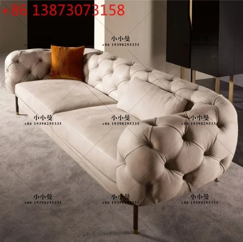 Italian light luxury imported first-layer cowhide Nordic designer minimalist buckle villa living room leather sofa