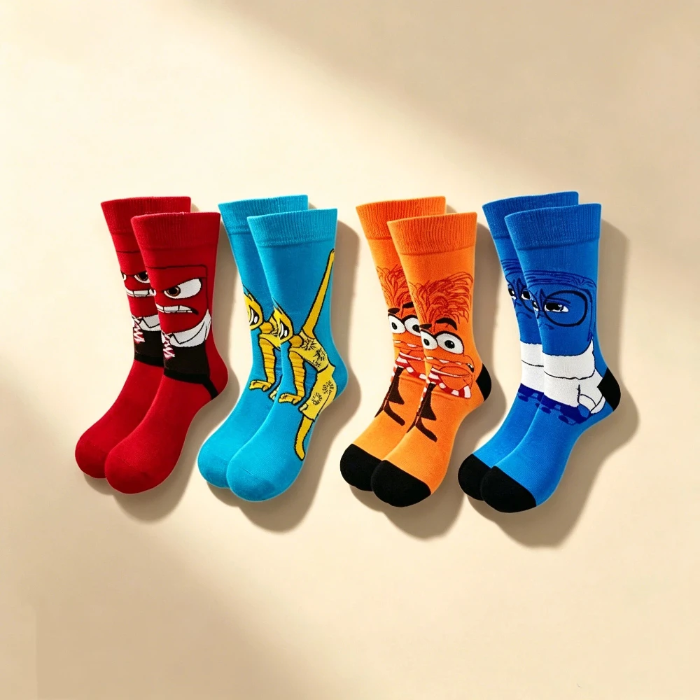 4 paires de chaussettes mi-tube pour femmes, à la mode, avec dessins animés Disney, personnalisées, motif graffiti, haute élasticité, pour couple