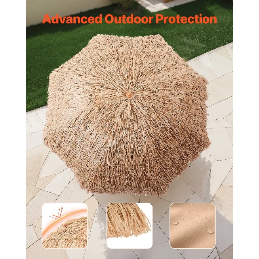 Tiki-Regenschirm, reittierter Terrassenschirm, 2,4 m, Pool-Terrassen-Strandschirm