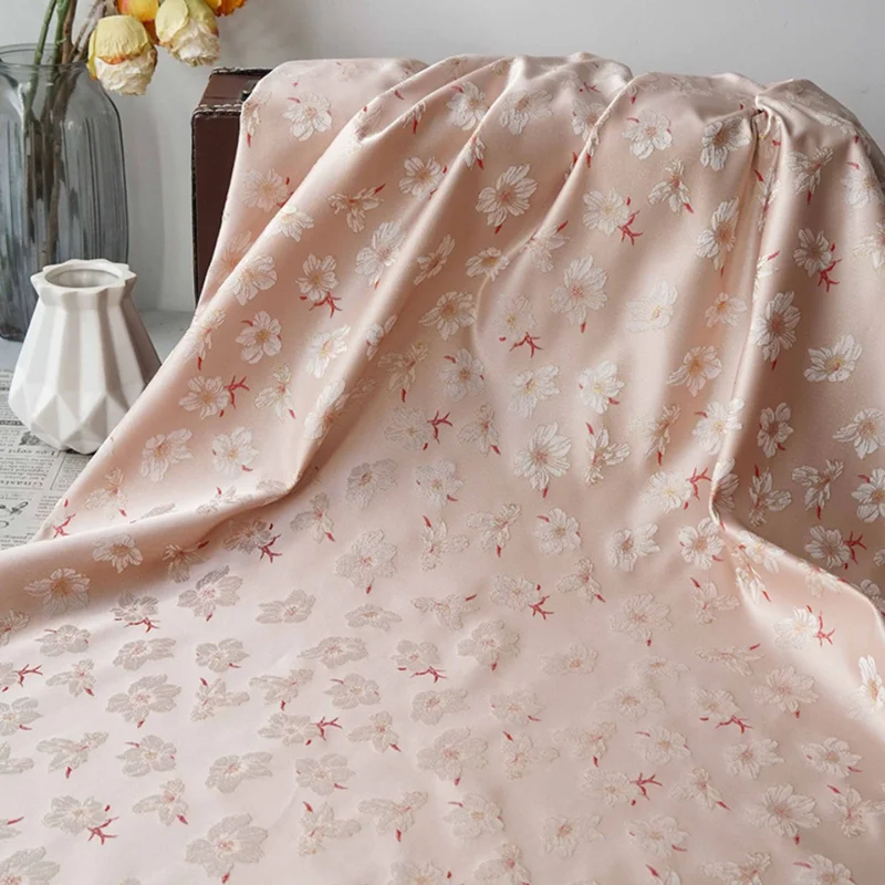 1meter Light Pink Chinese Style Imitation Song Brocade Gold Thread Jacquard Fabric DIY Craft Material Qipao Dress Fashion Design