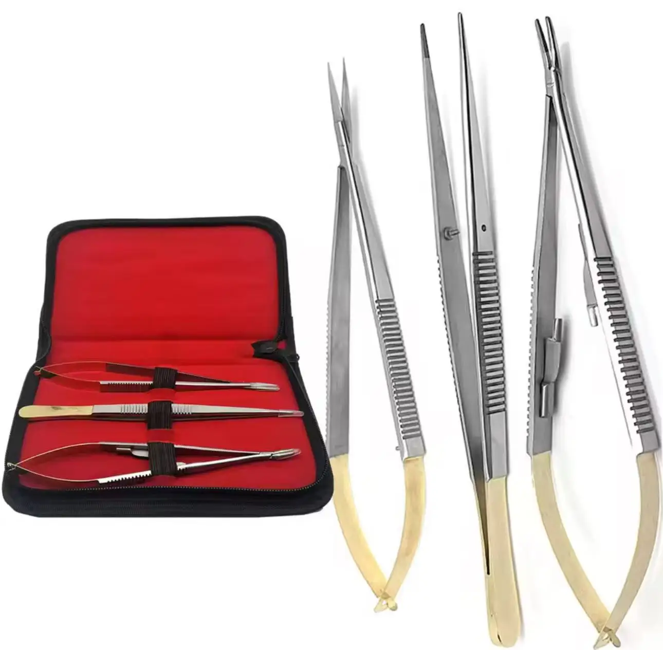 

3pc Needle Holder Or Tweezers, Long straight and Curved Tip Castroveijo, Dental Tweezers And Pliers TC, Medical Tools.