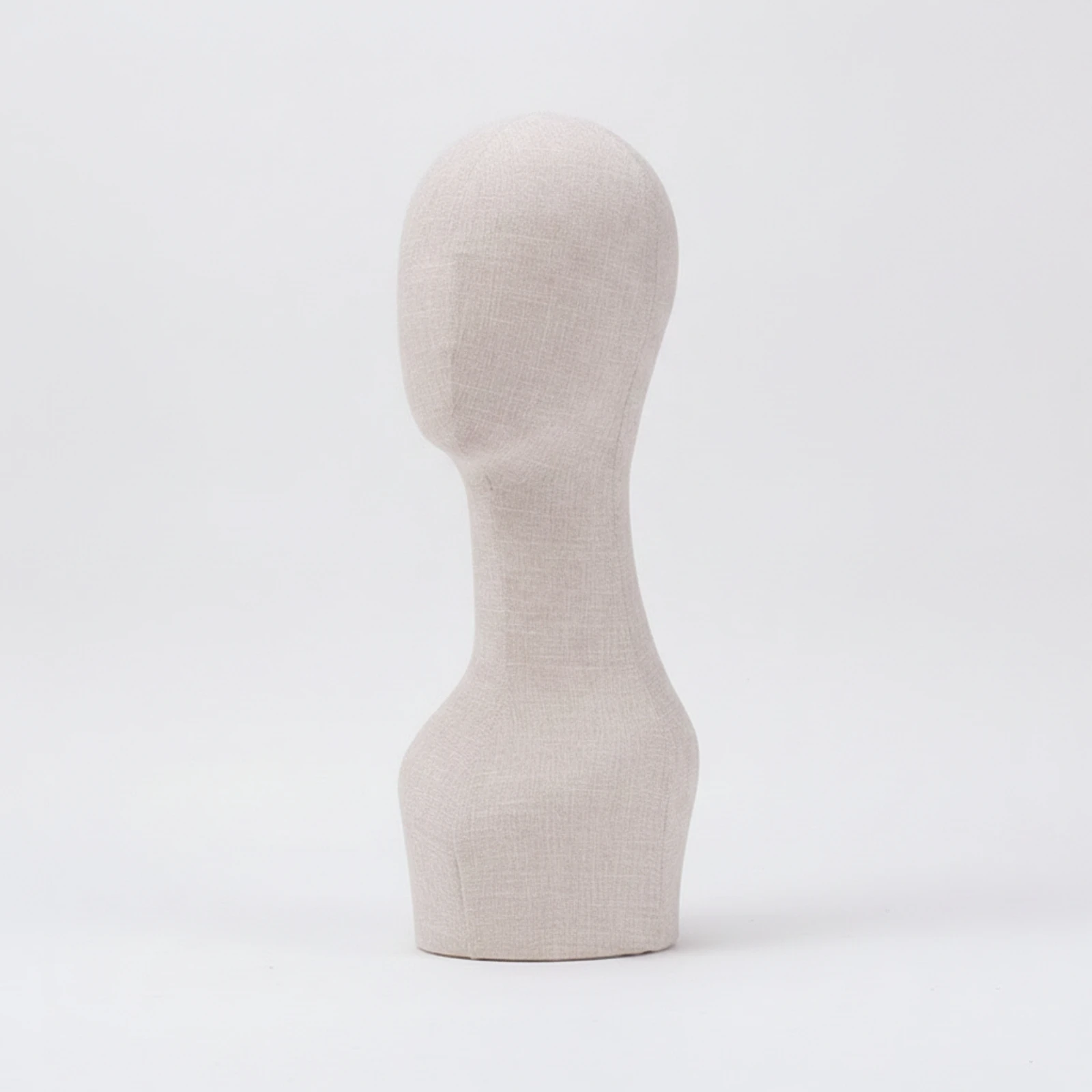 Mannequin Head with Neck Linen-Textured Fabric Mannequin Head Hat Display Stand Neutral Minimalist for Milliners