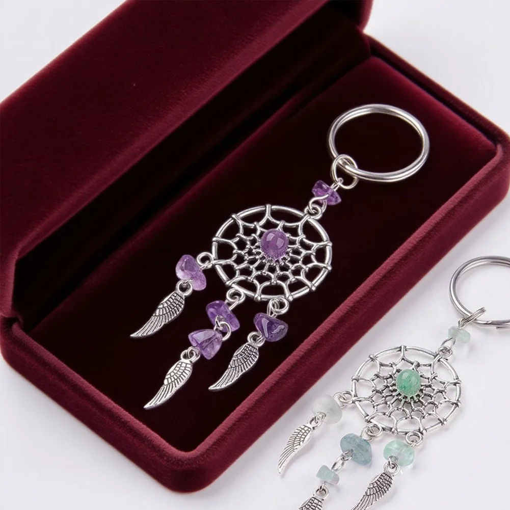 3 Pcs Natural Crystal Gravel Dream Catcher Keychain DreamCatcher Leaves Colorful Trendy Keyring Fashion Artistic Decor