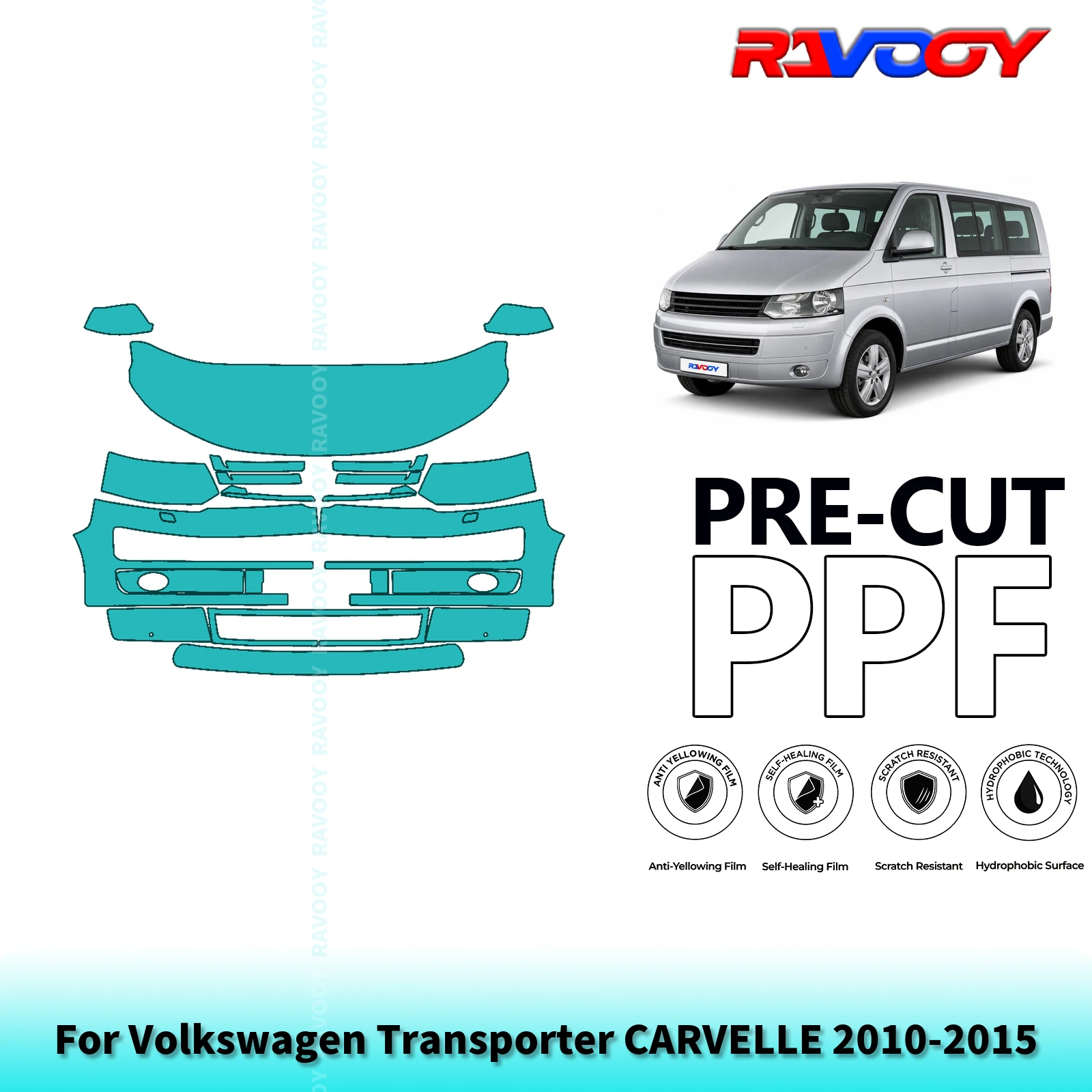 For Volkswagen Transporter CARVELLE 2010-2015 Partial Front Pre-Cut Paint Protection Film PPF Stone Chip Kit | Clear/Matte/Black