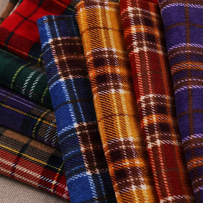 

Polyester Fabric Grid Corduroy Plaid Printed Fabric, Women's Fashion Dress, DIY Pants, Tablecloth, Handmade Sewing,