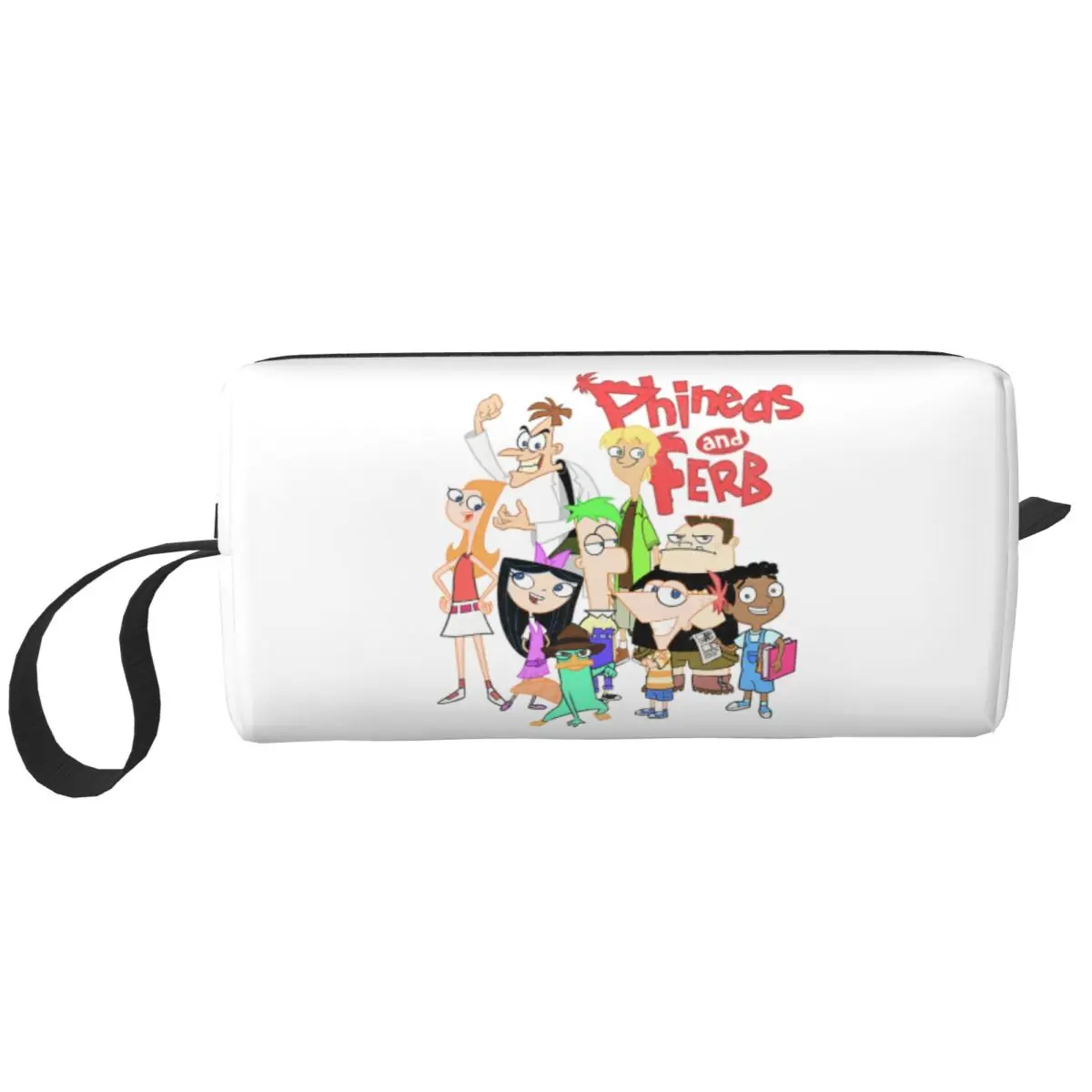

Custom Fashion Phineas And Ferb The Group Logo Travel Toiletry Bag for Women Makeup Cosmetic Bag Beauty Storage Dopp Kit