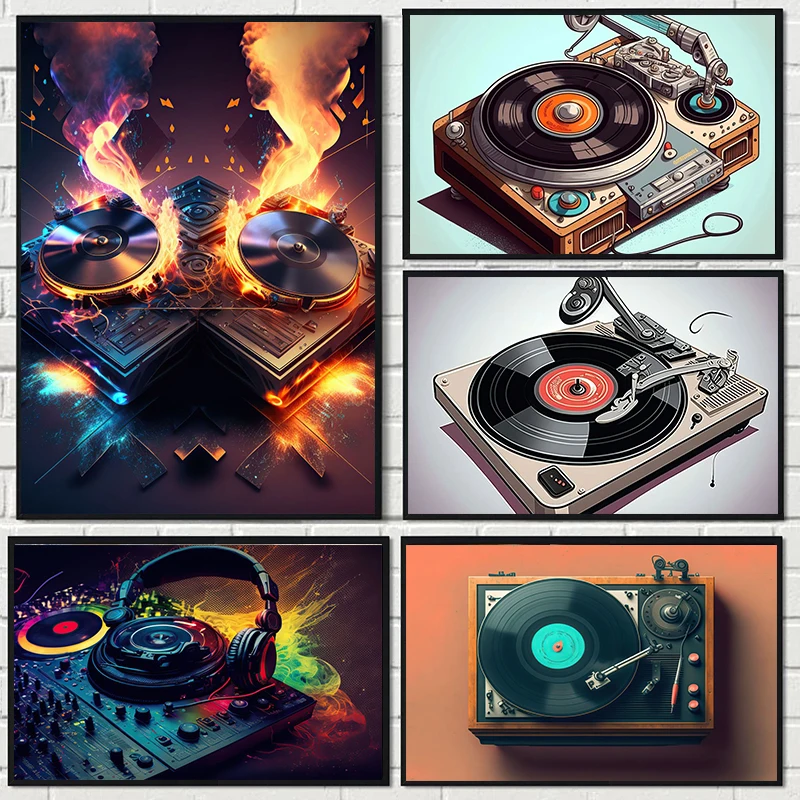 Vintage Music Posters Sheet Music Colourful Vinyl Record Canvas Painting Prints Modern Wall Art Picture for Music Studio Deco