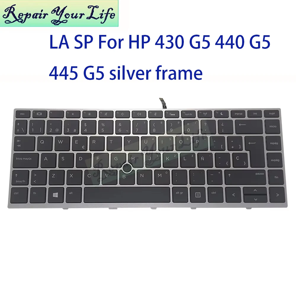 

Клавиатура LA/SP с латинской испанской подсветкой для HP ProBook 430 440 G5 445 G5 Zhan 66 Pro G1 Silver Frame TrackPoint Teclado L00737-161