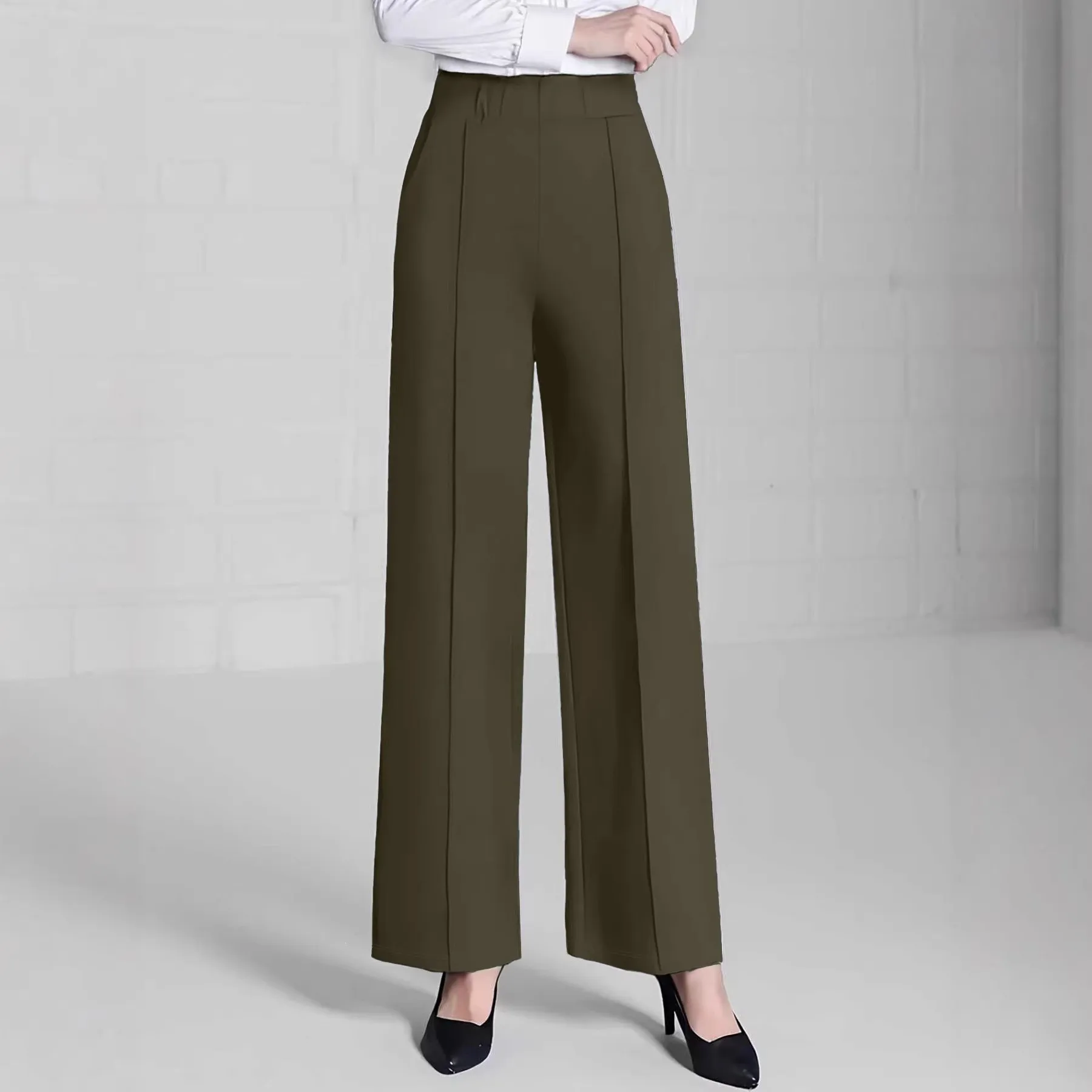 Casual Seamless Pants Long Length Commuter Style with Pocket Detail Slight Stretch Regular Thickness Full Length Women Pants